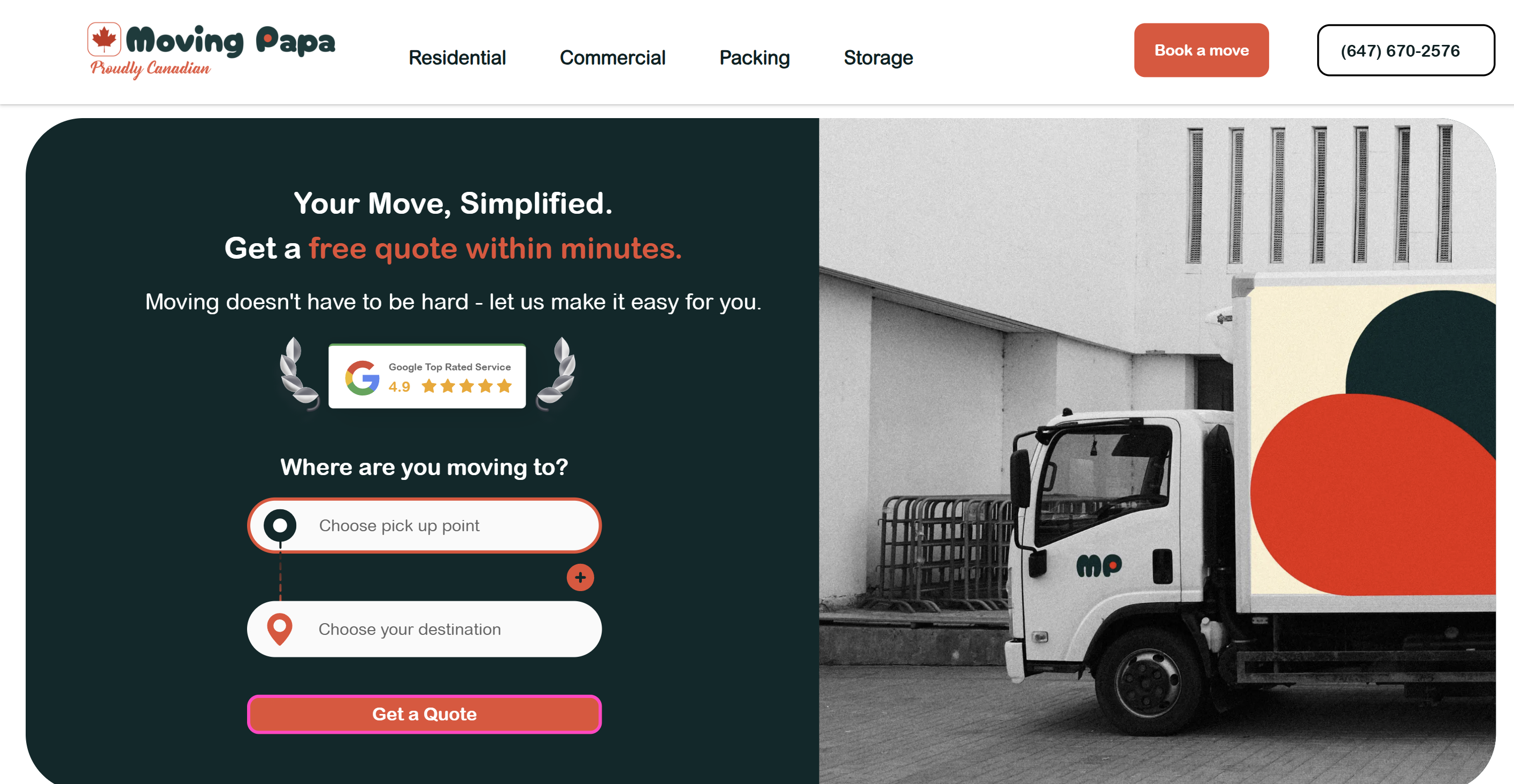 MovingPapa Website Interface